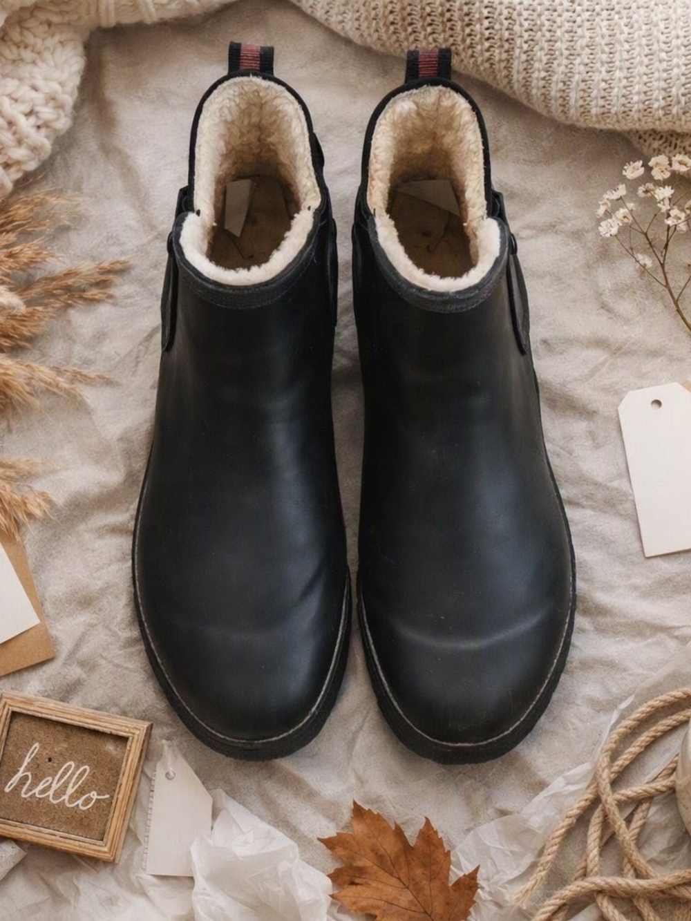 Tretorn Black Fur‑Lined Rain Boots Women’s Size 9 – Cozy Minimalist